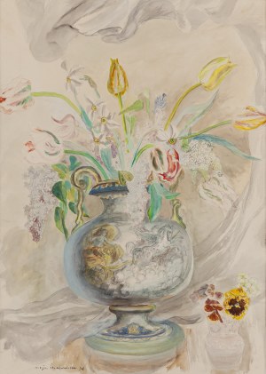 Maja Berezowska (1898 Baranowicze - 1978 Warszawa), Martwa natura z kwiatami w wazonie, 1954