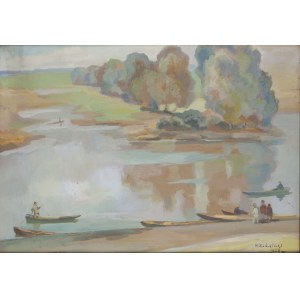 Waclaw Żaboklicki (1879 Zakrzew - 1959 Warsaw), Landscape with a river, 1958