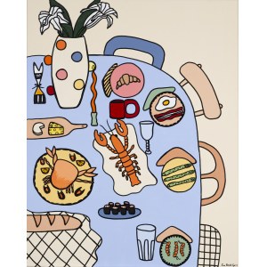 Ewa Konstantynowicz-Goss (née en 1983 à Kielce), Table avec homard et asperges, 2025
