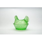 Ząbkowice Glassworks, Ząbkowice Glassworks, "Kura" box of chocolates, green pressed glass, Poland, design 1920.