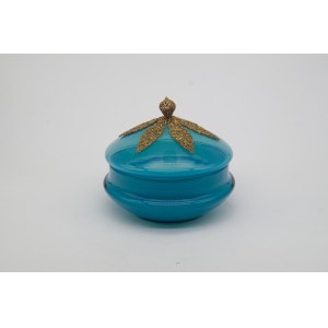 Box, tinsel, turquoise glass with filigree metal application