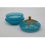 Box, tinsel, turquoise glass with filigree metal application