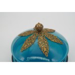 Box, tinsel, turquoise glass with filigree metal application