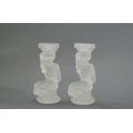 Pair of art déco candlesticks, frosted glass, René Lalique style, Czech Republic, 1930s.