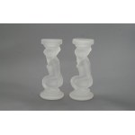 Pair of art déco candlesticks, frosted glass, René Lalique style, Czech Republic, 1930s.