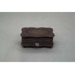 Jewelry box with key, carved wood, 20th century.