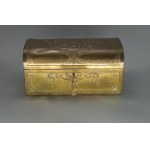 Art Nouveau casket, metal, relief with putti, two-tier, with key, circa 1900.
