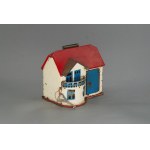 Moneybox in the form of a house, lacquered metal, communist Poland, second half of the 20th century.