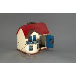Moneybox in the form of a house, lacquered metal, communist Poland, second half of the 20th century.