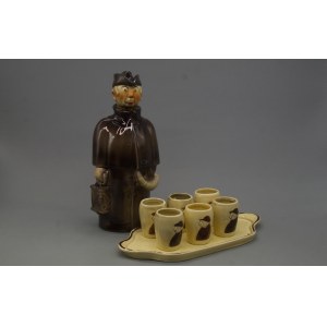 Figural decanter Lighthouse Keeper with set of 6 glasses, England, 2nd half of 20th century.