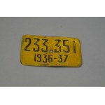 Antique bicycle license plate 1936-1937, yellow, original