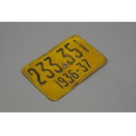 Antique bicycle license plate 1936-1937, yellow, original