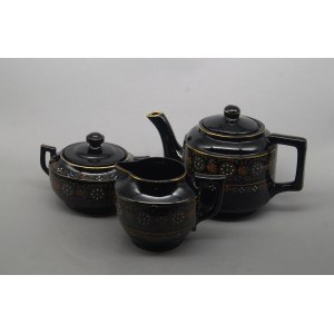 Tea set, stoneware, Czechoslovakia, serves 6, teapot, milk jug, sugar bowl, early 20th century