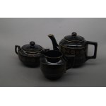Tea set, stoneware, Czechoslovakia, serves 6, teapot, milk jug, sugar bowl, early 20th century