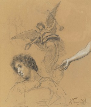 Henryk Siemiradzki (1843 Pieczeniegi k. Charkowa - 1902 Strzałkowo k. Częstochowy), Szkice postaci Sławy z kurtyny Teatru Miejskiego we Lwowie, 1899 r.