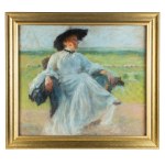 Józef Czajkowski (1872 Varsovie - 1947), Portrait de sa femme dans un paysage, 1903.