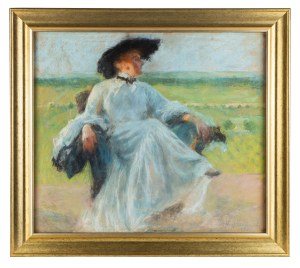 Józef Czajkowski (1872 Warschau - 1947 dort), Porträt seiner Frau vor einer Landschaft, 1903.