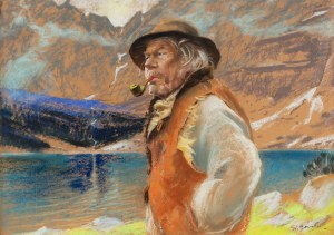 Stanisław Górski (1887 Kościan - 1955 Kraków), Góral na tle Morskiego Oka