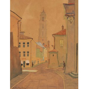 Adam Międzybłocki (1883 Gryszkańce bei Sejny - 1956 Danzig), Blick auf den Glockenturm der Johanniskirche in Vilnius