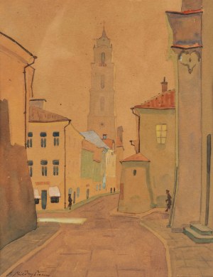 Adam Międzybłocki (1883 Gryszkańce koło Sejn - 1956 Gdańsk), Widok na dzwonnicę kościoła św. Janów w Wilnie