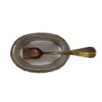 Silver-plated salt and pepper shakers with spoon