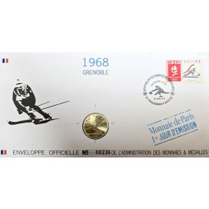 Grenoble 1968, oficiálna obálka parížskej mincovne (prvý deň obehu 1992)