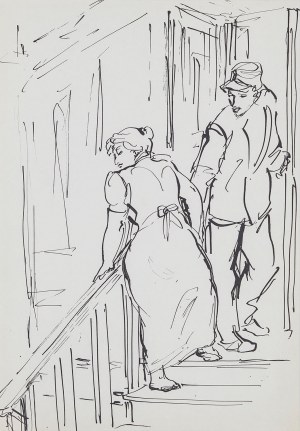 Antoni UNIECHOWSKI (1903-1976), Szkic do powieści „Nedznicy” Wiktora Hugo [III] Scena na schodach