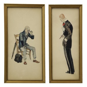 Pittore non specificato, XX secolo, Coppia di opere di tipo caricaturale