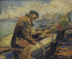 Antoni de BRADÉ (1887-1973), Rybak przy łodzi