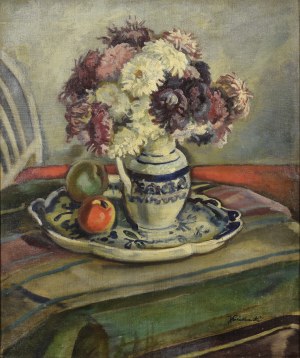 Ignacy PIEŃKOWSKI (1877-1948), Chryzantemy w porcelanowym dzbanie
