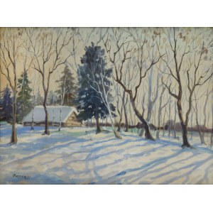 GOLDFAJN, 20th century, Winter landscape with cottage