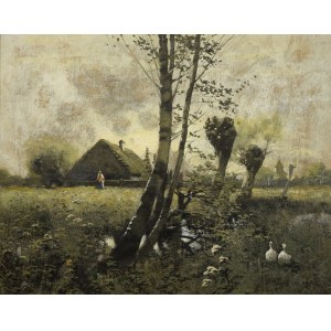 Ludwik STASIAK (1858-1924), Pejzaż wiejski z gąskami