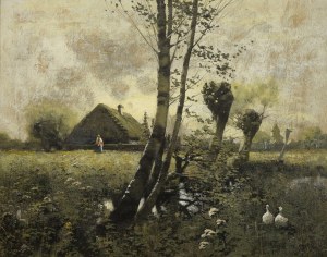 Ludwik STASIAK (1858-1924), Pejzaż wiejski z gąskami