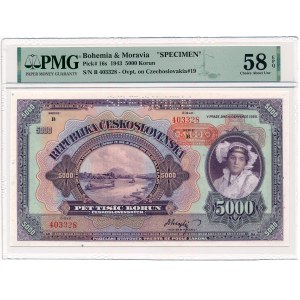 Czechy & Morawy - 5000 Korun 1943 * P16s * SPECIMEN