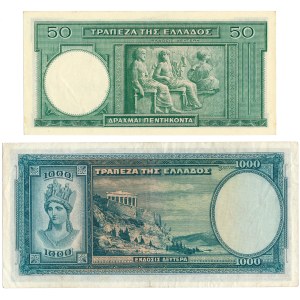 Greece - 50 &amp; 1000 Drachmai 1939 (1940) * P107, 110