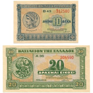 Greece - 10 &amp; 20 Drachmai 1940 * P314, 315