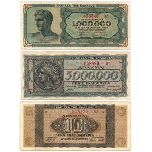 Greece - 1,000,000, 5,000,000 &amp; 10,000,000 Drachmai 1944 * P127, 128, 129