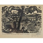 Stanislaw Gliwa (1910-1986) - Image Pancerni Krechowiacy Forsują Rzekę Chienti (Andriatyk). 1944 Italy - 1st Krechowiecki Lancers Regiment, 2nd Corps, Linocut on Paper