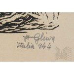 Stanislaw Gliwa (1910-1986) - Image Pancerni Krechowiacy Forsują Rzekę Chienti (Andriatyk). 1944 Italy - 1st Krechowiecki Lancers Regiment, 2nd Corps, Linocut on Paper