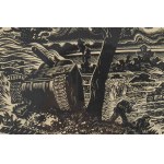 Stanislaw Gliwa (1910-1986) - Image Pancerni Krechowiacy Forsują Rzekę Chienti (Andriatyk). 1944 Italy - 1st Krechowiecki Lancers Regiment, 2nd Corps, Linocut on Paper