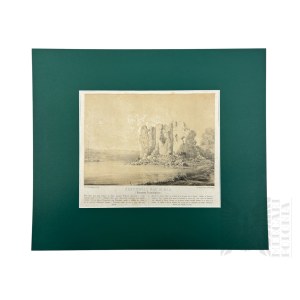 Napoleon ORDA (1807-1883), - Grafika Karta z Albumu Widoków Księstwa Poznańskiego i Prus Zachodnich: Złotoryja nad Wisłą, Zamek