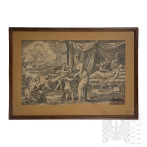Giulio Romano (1499?-1546), Giorgio Ghisi (1520-1582) - Alegoria Narodzenia (1558), Miedzioryt