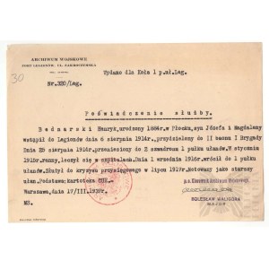 II RP Document After a Soldier of the Polish Legions - Lublin, Plock - Beliniacy 1st Regiment of Legion Lancers