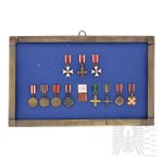 Warsaw Uprising/PRC Miniature Frame of Decorations for the Warsaw Uprising - Cross of Valour, Army Medal, Warsaw Insurgent Cross