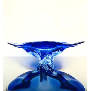 Hand-shaped Cobalt Blue Art Glass Bowl, Chřibská Czechoslovakia, 1970s