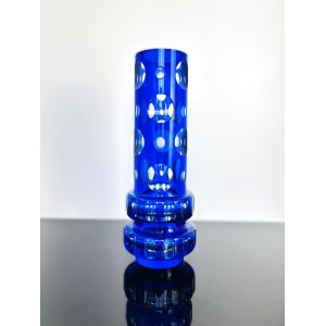 Cobalt Blue Cut Glass Vase with Optical Lenses, Czechoslovakia, Novy Bor, 1970s