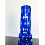 Cobalt Blue Cut Glass Vase with Optical Lenses, Czechoslovakia, Novy Bor, 1970s