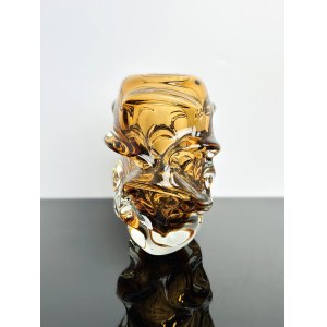 Jan Kotík (1916-2002), Jan Kotík - 5503, Massive bernsteinfarbene tschechische Kunstglasvase, Škrdlovice, Jahr 1955