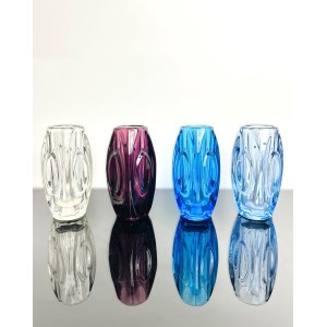Rudolf Schroter (1887-?), Set of Four Vases Clear, Amethyst, Cobalt & Light Blue, Rosice Glassworks, Pattern number 914