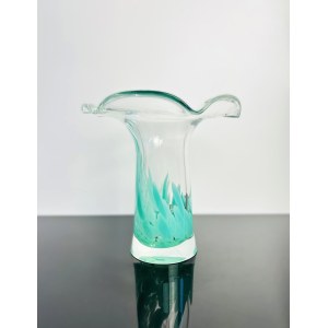 Elegant Czech Art Glass Vase with Blue Inclusion, Chribska Glassworks, Pattern 503